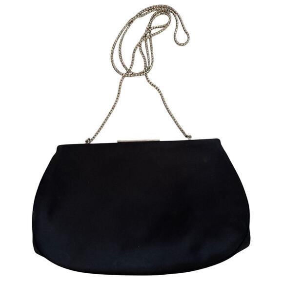 JUDITH LEIBER black satin jeweled clasp clutch bag chain strap handbag Dust Bag - Picture 6 of 12